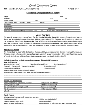 Confidential Chiropractic Patient History Form