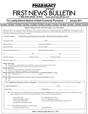 FirstVAX Immunization Provider Network Enrollment Form