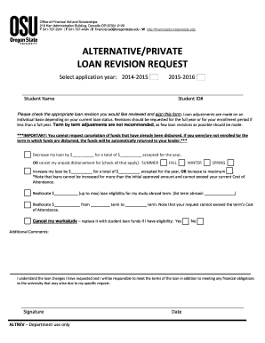 Alternative Private Loan Revision Request