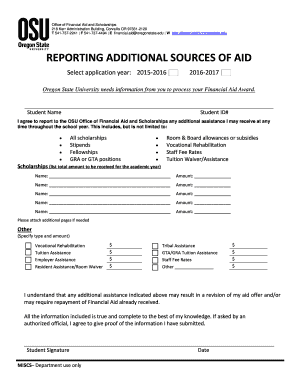 Oregon State University Financial Aid Reporting Form