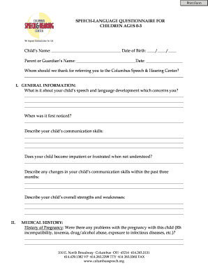 Speech-Language Questionnaire for Children Ages 0-3