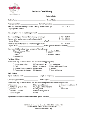 Pediatric Hearing History Form