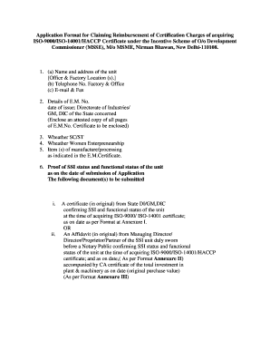 Application for Reimbursement of ISO Certification Charges