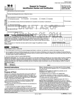 IRS Form W-9 Request for Taxpayer Identification Number and Certification