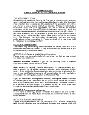 School Support Staff Application Form
