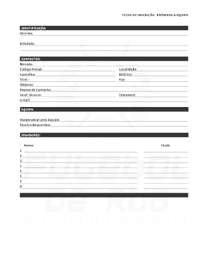 Ficha de Inscrição - Entidade & Equipa