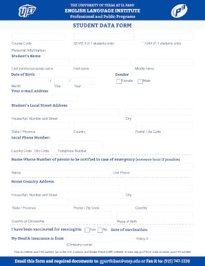 University of Texas Student Data Form