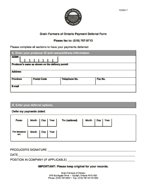 Grain Farmers of Ontario Payment Deferral Form