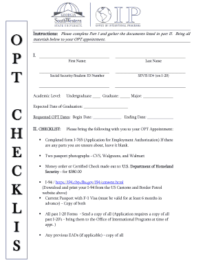 OPT Appointment Checklist