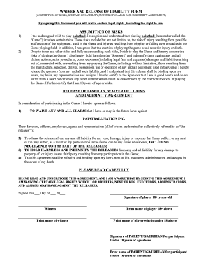 Paintball Waiver and Release of Liability Form