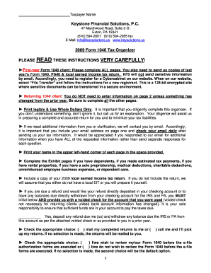 2009 Form 1040 Tax Organizer