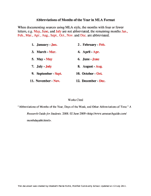 Fillable Online Abbreviations of Months of the Year in MLA Format Fax ...