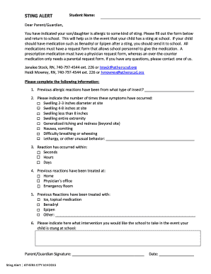 Sting Alert Form