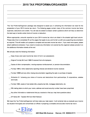 2015 US Federal Tax Proforma Organizer