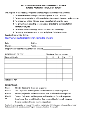 United Methodist Women Reading Program Report