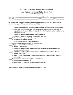 United Methodist Women Mission Today Report Form