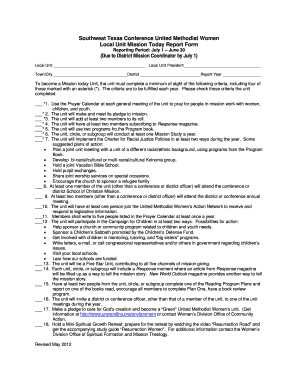United Methodist Women Mission Today Report Form