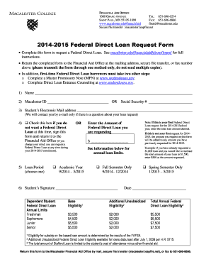 2014-2015 Federal Direct Loan Request Form