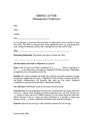 Management Employee Hiring Letter