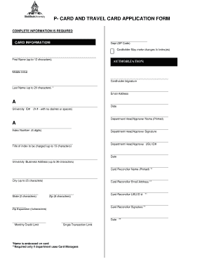 P-Card and Travel Card Application Form
