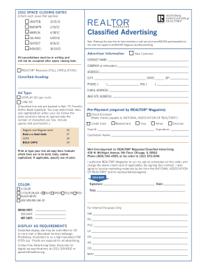REALTOR Magazine Classified Advertising Order Form