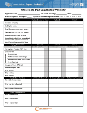 Marketplace Plan Comparison Worksheet