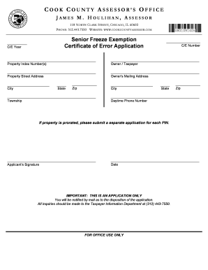 Senior Freeze Exemption Application