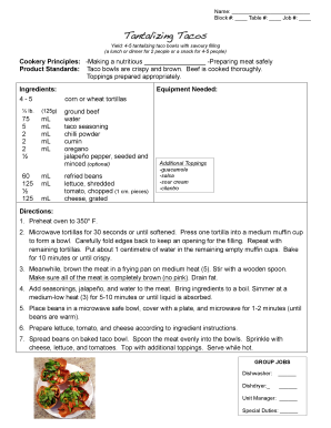 Taco Bowl Recipe Form