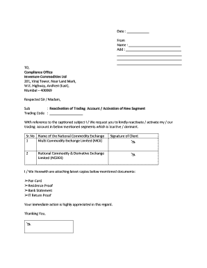 Reactivation of Trading Account Request