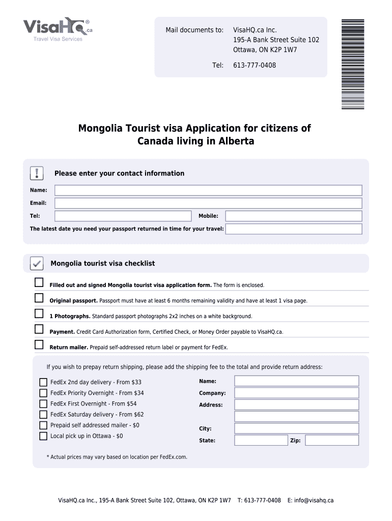 Fillable Online Mongolia Visahq Mongolia Visa Application For Citizens Of Canada Fax Email Print