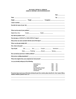 Medical History and Systems Review Form