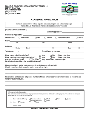 Oregon Classified Application Form