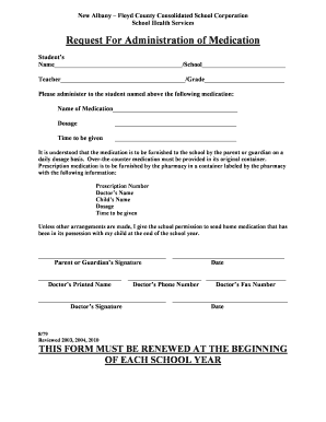 Request for Administration of Medication