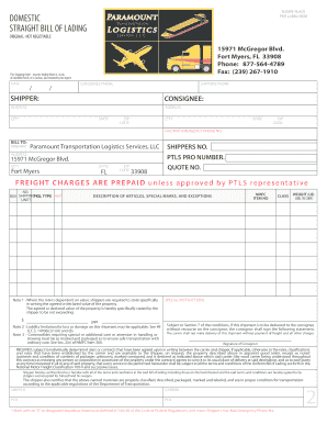 Domestic Straight Bill of Lading