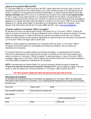 Solicitud para disputar el Formulario 1095-A