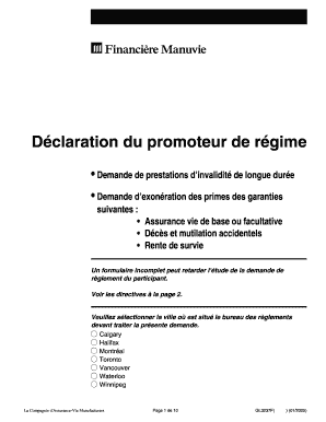 Déclaration du promoteur de régime