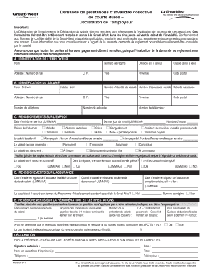 Demande de prestations d’invalidité collective de courte durée – Déclaration de l’employeur