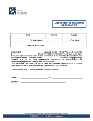 AUTORISATION DE DIVULGATION D’INFORMATIONS