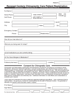 Renewal Centers Chiropractic Care Patient Registration