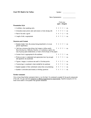 Sample of peer assessment data - Peer review form TALKS - geology cwu