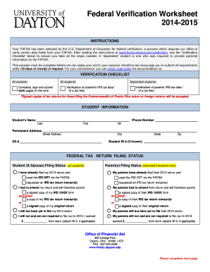 Federal Verification Worksheet