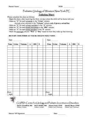 Pediatric Urology Toileting Diary