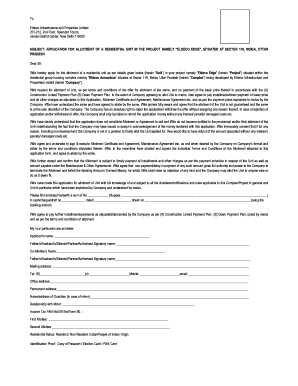 Application for Residential Unit Allotment