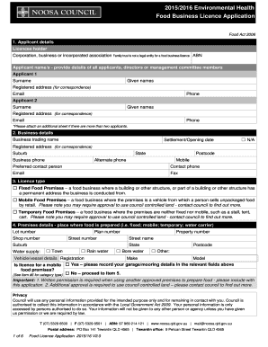 Queensland Food Business Licence Application