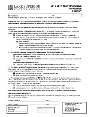 2015 Tax Verification Form
