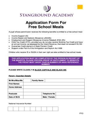 Free School Meals Application Form
