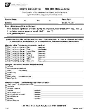 Student Health Information Form