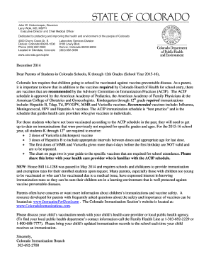 Colorado School Immunization Form