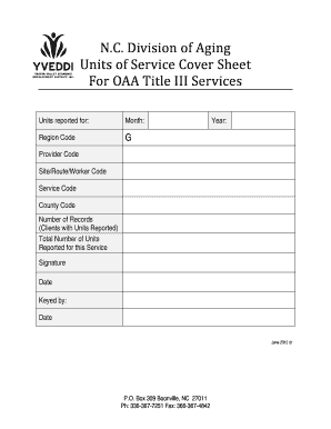 Units of Service Cover Sheet