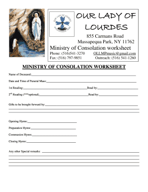Ministry of Consolation Funeral Mass Worksheet